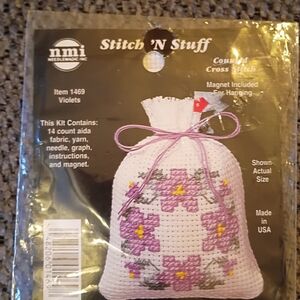 Violets 1469 Needle Magic Stitch 'N Stuff Counted Cross Stitch Kit Potpourri Bag